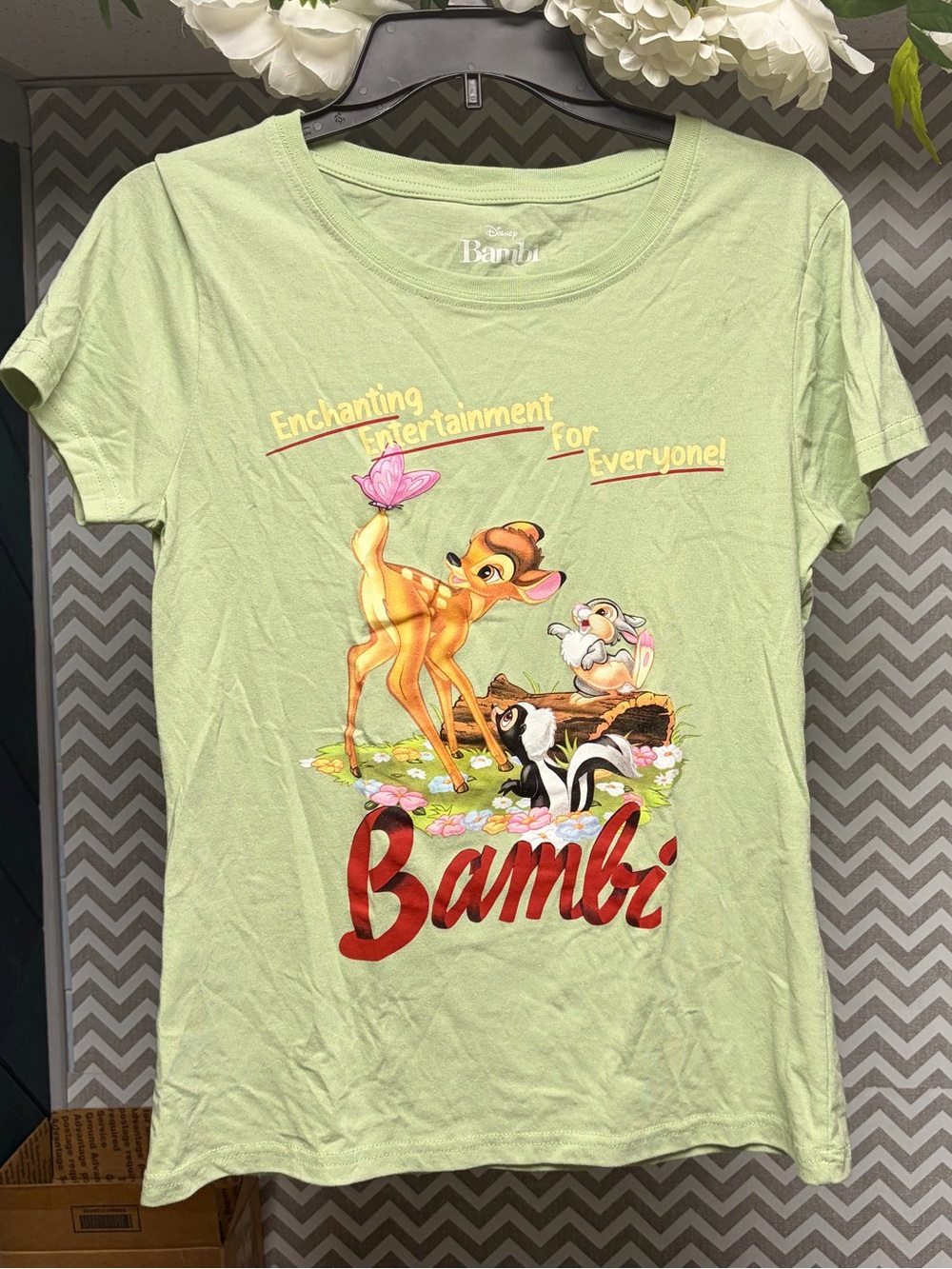 Disney Bambi Light Sage Green Graphic Tee with Thumper & Flower juniors